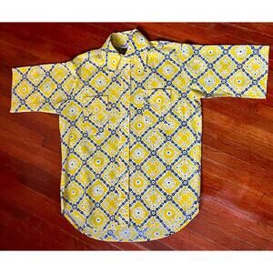 Vintage 70’s Men’s Jet Shirts Ltd Yellow Black Dagger Collar Button Up Medium 16
